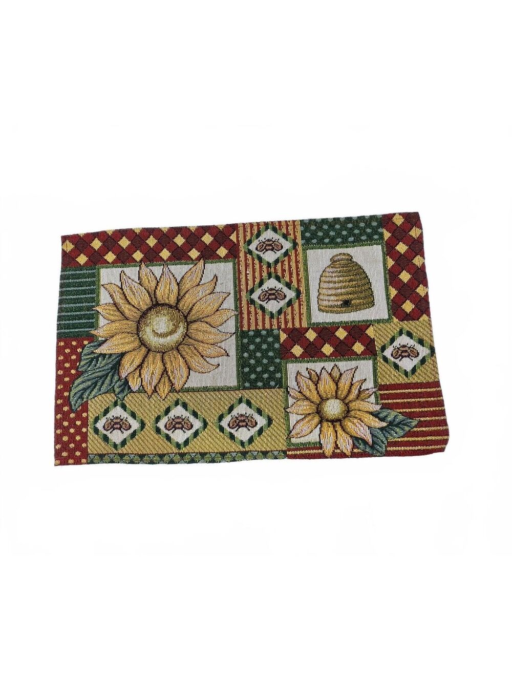 Vintage Sunflower Bee Tapestry Placemats Set of 4 Cottage Farmhouse